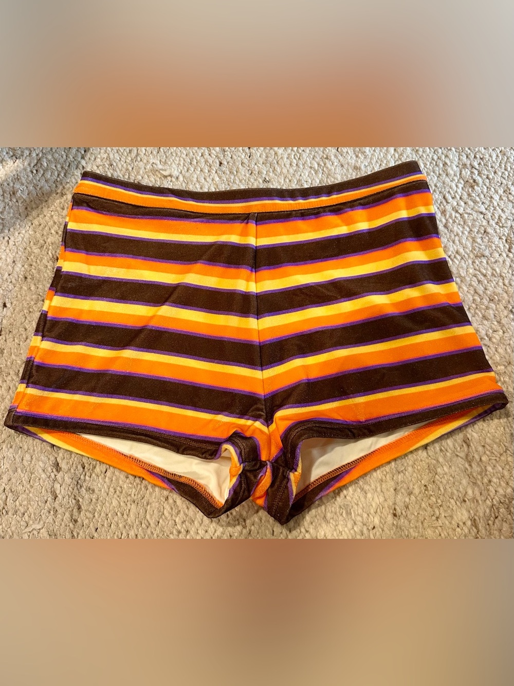 NWT Triangl Brown Orange Purple Striped Swim Shorts Bikini Bottoms Medium